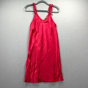 JOT Short Slip Dress Womens Red Satin Viscose Ruffle Shoulder Straps Deep V-Neck